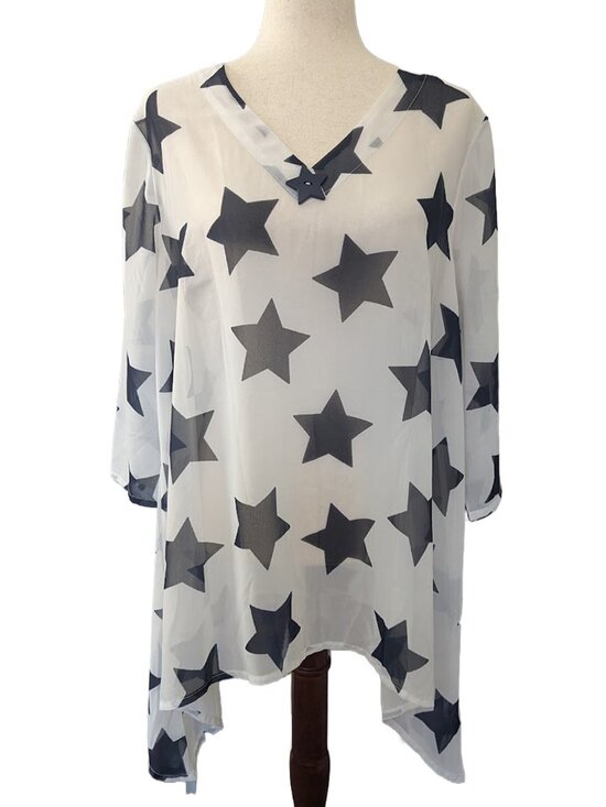 indigo soul Tops - NWT Indigo Soul Sheer Star Pattern V-neck Tunic